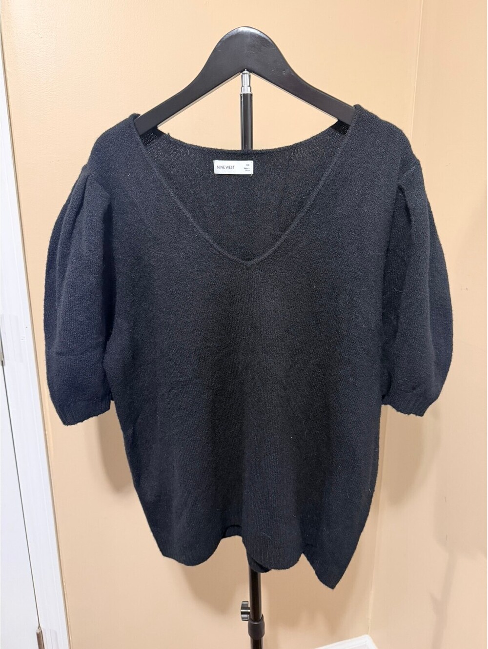 Nine West NWT Black Knit Short Sleeve Puff Shoulder Sweater Top Plus Size 0X